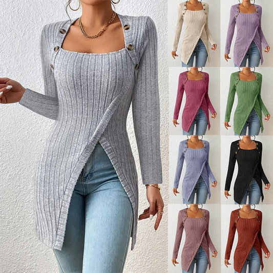 Woman Square-neck Off-shoulder Slit Sweater winter clothes for women