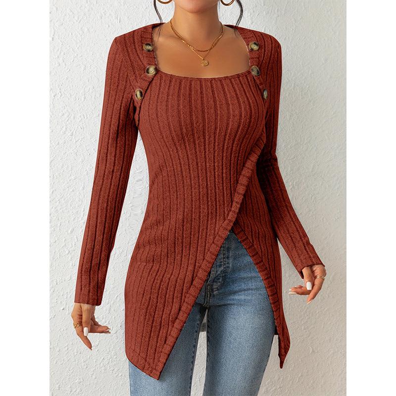 Woman Square-neck Off-shoulder Slit Sweater winter clothes for women