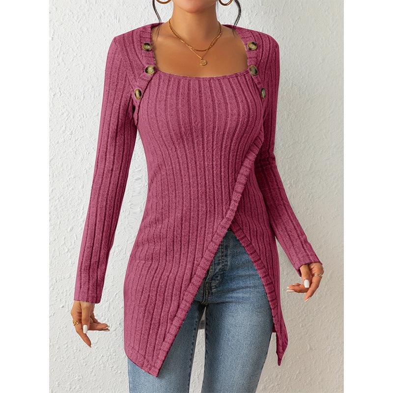 Woman Square-neck Off-shoulder Slit Sweater winter clothes for women