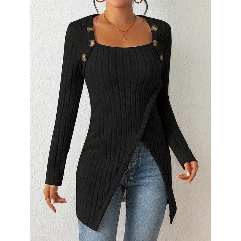 Woman Square-neck Off-shoulder Slit Sweater winter clothes for women