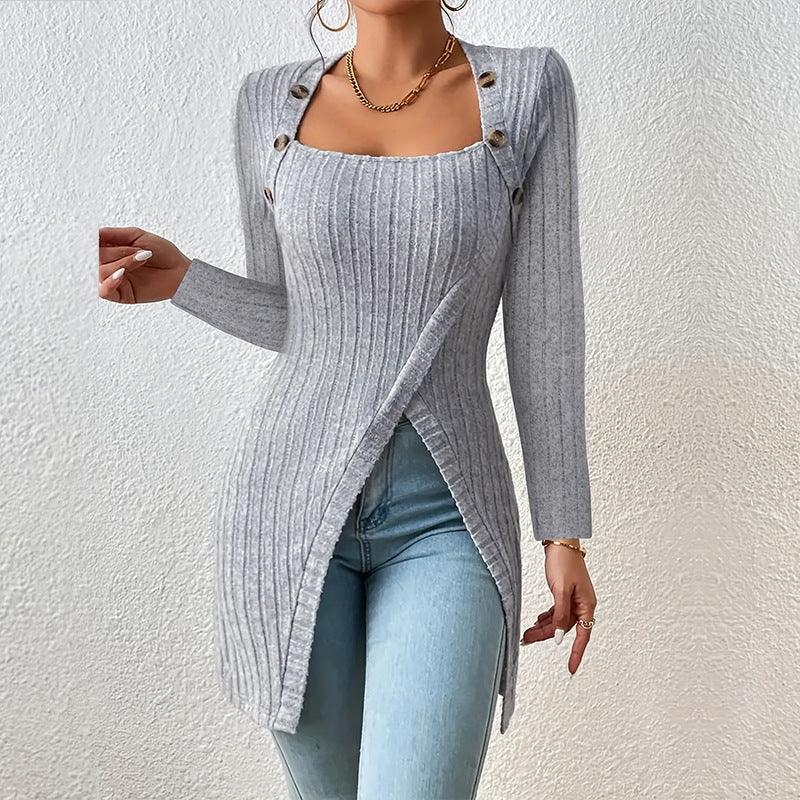 Woman Square-neck Off-shoulder Slit Sweater winter clothes for women