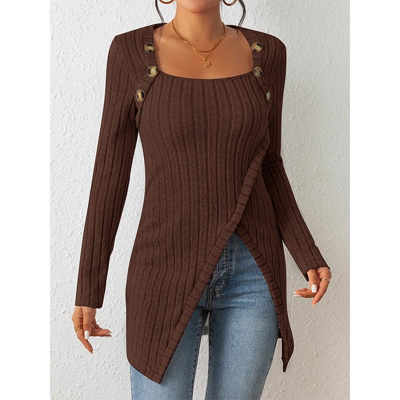 Woman Square-neck Off-shoulder Slit Sweater winter clothes for women