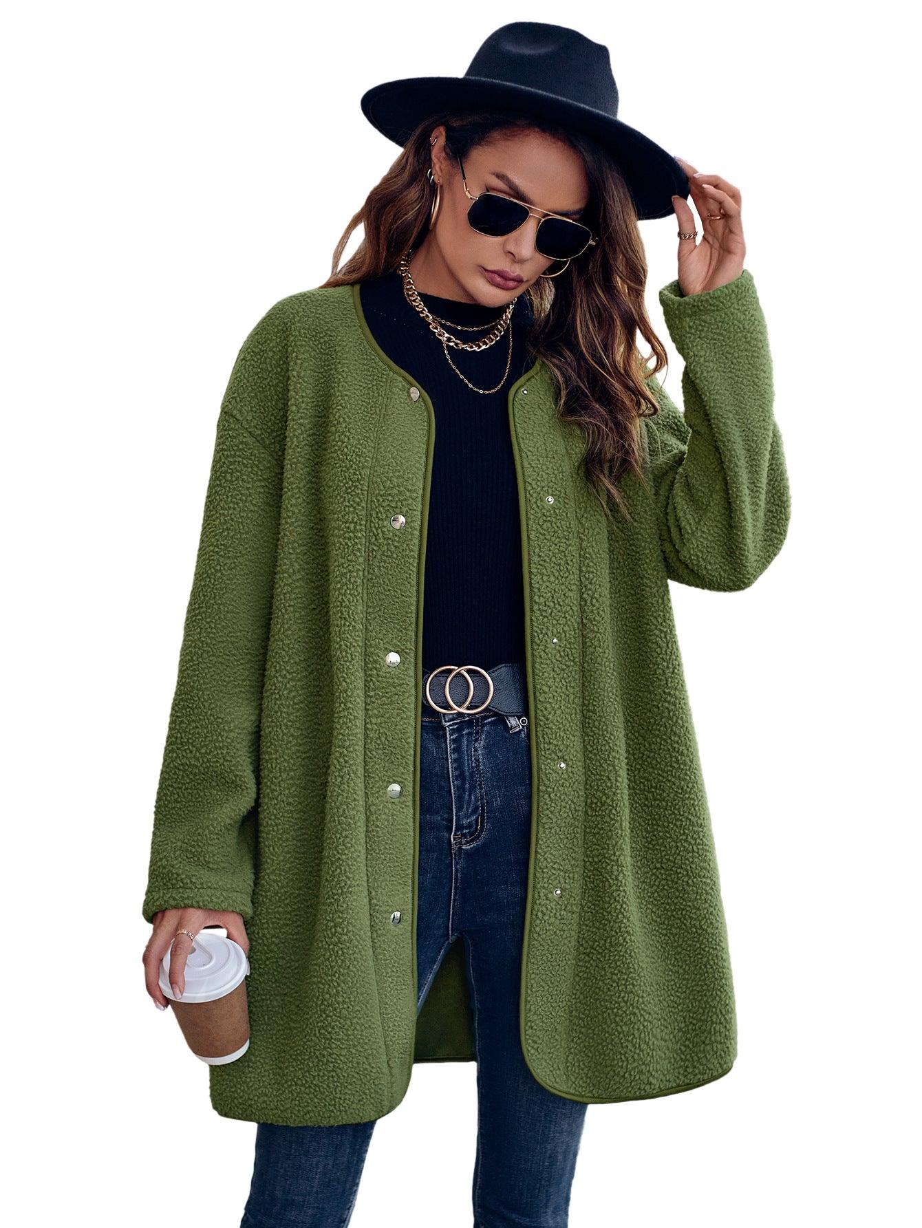 Women's Casual Solid Color Round Neck Jacket winter clothes for women