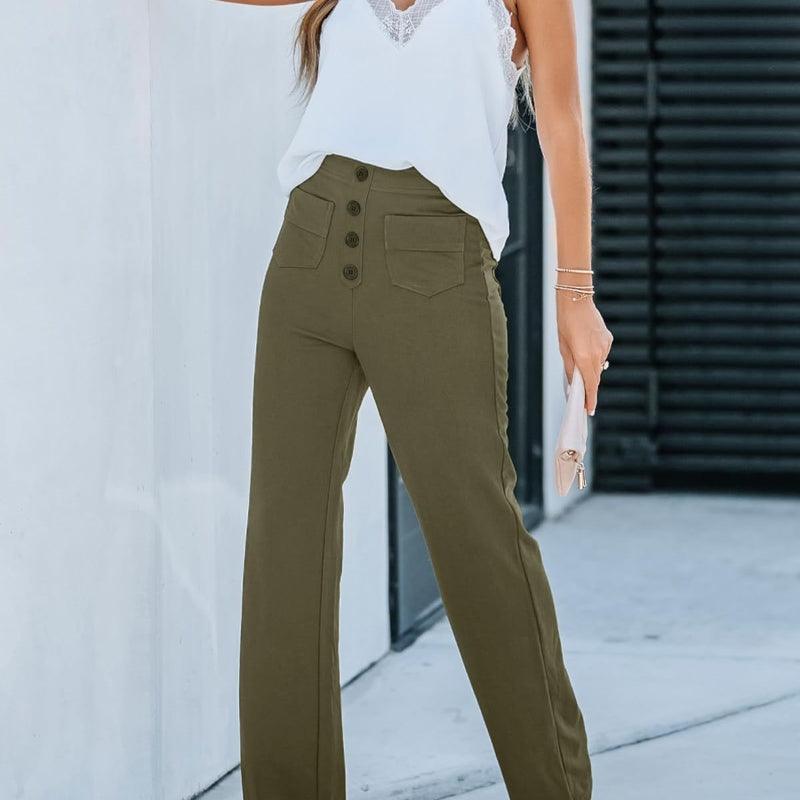 Women's Casual Straight Pants High Waist Button women's clothing