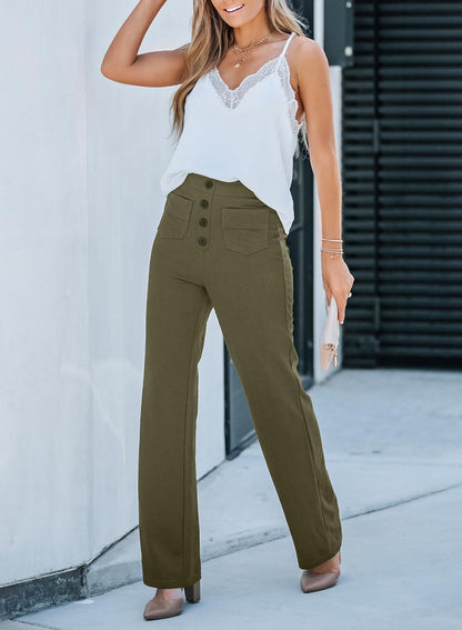 Women's Casual Straight Pants High Waist Button women's clothing