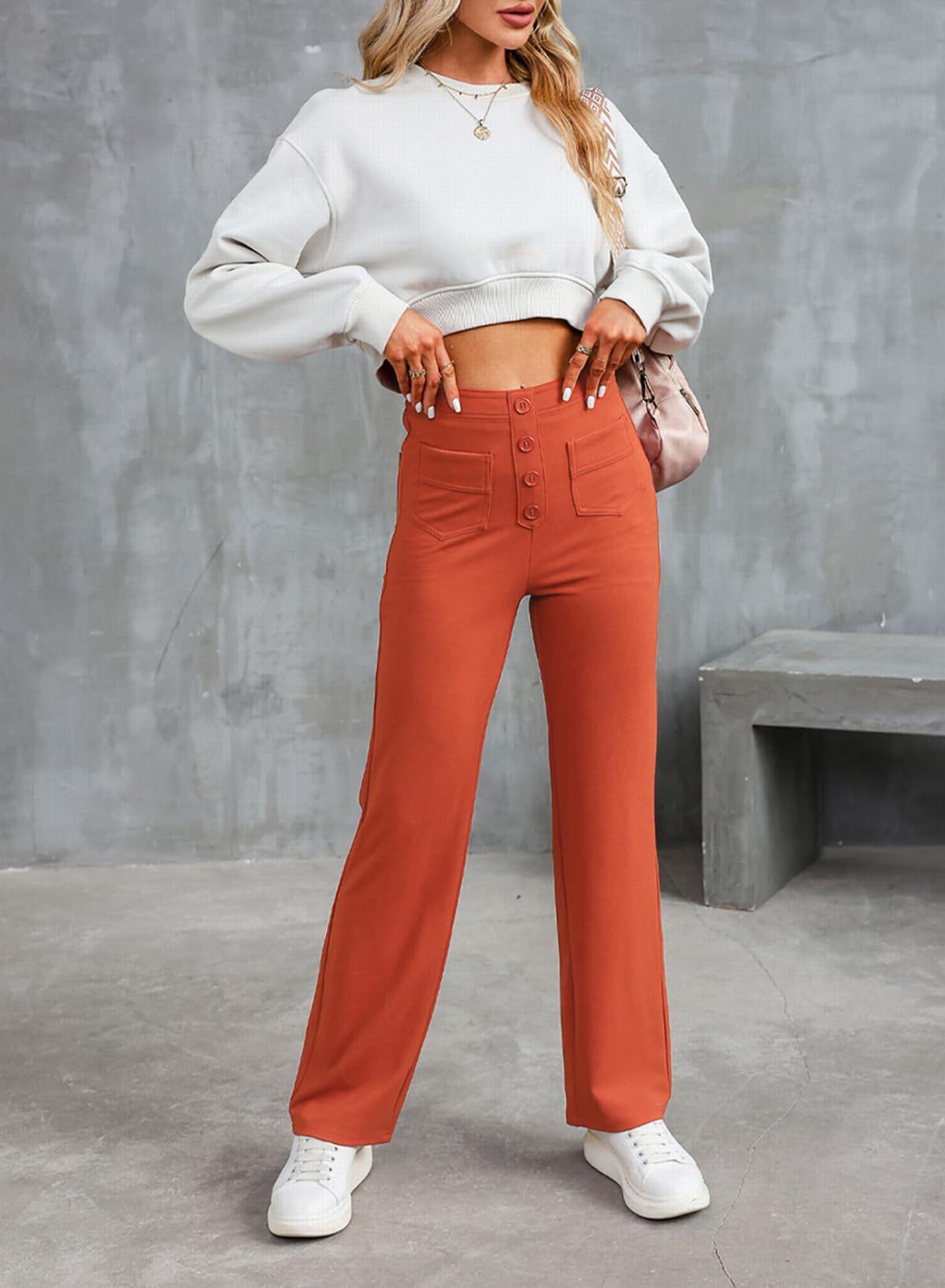 Women's Casual Straight Pants High Waist Button women's clothing