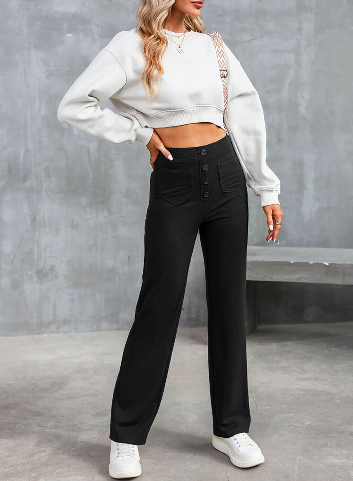 Women's Casual Straight Pants High Waist Button women's clothing