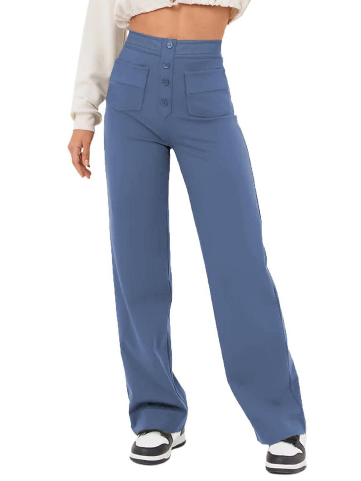 Women's Casual Straight Pants High Waist Button women's clothing