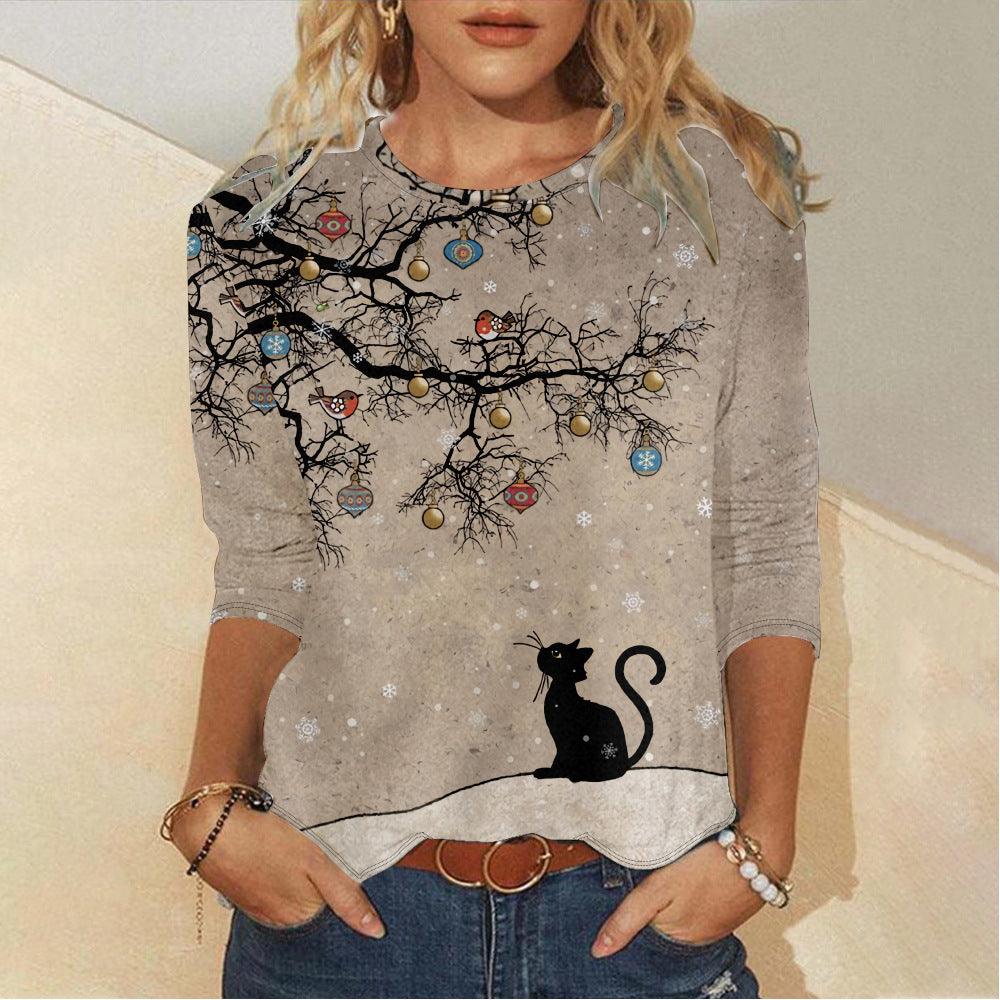 Women's Christmas Creative Print Long Sleeve T-Shirt women's clothing