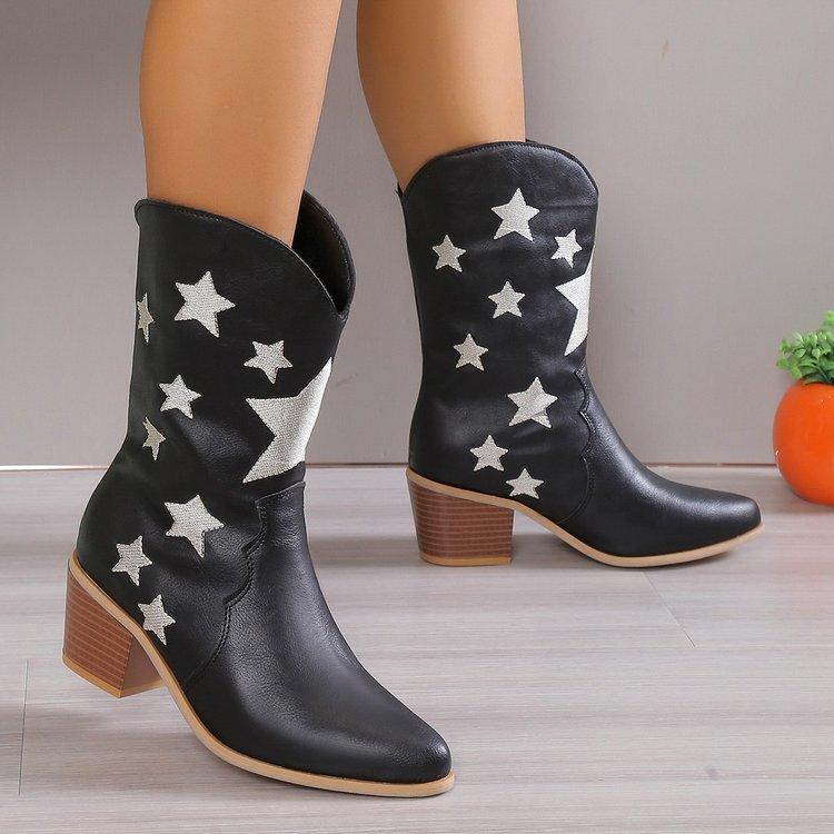 Women's Embroidered Knight Boots Shoes & Bags