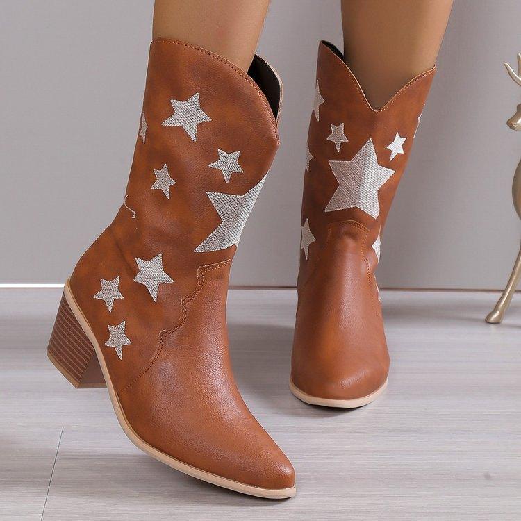 Women's Embroidered Knight Boots Shoes & Bags