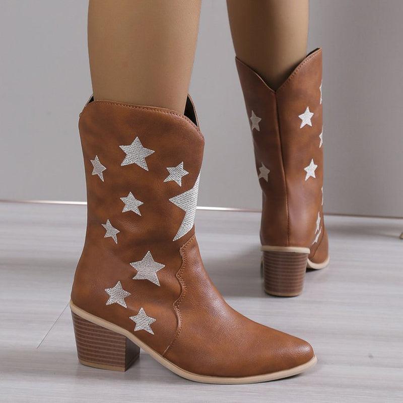 Women's Embroidered Knight Boots Shoes & Bags