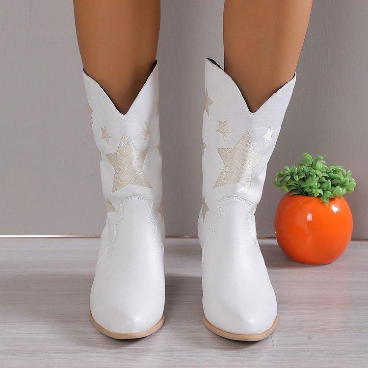 Women's Embroidered Knight Boots Shoes & Bags