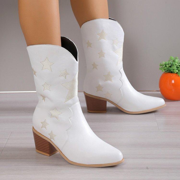 Women's Embroidered Knight Boots Shoes & Bags