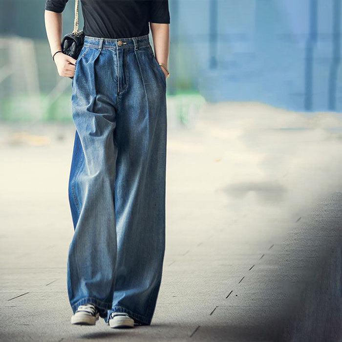 Women's Fashion Loose High Waist Denim Trousers Bottom wear