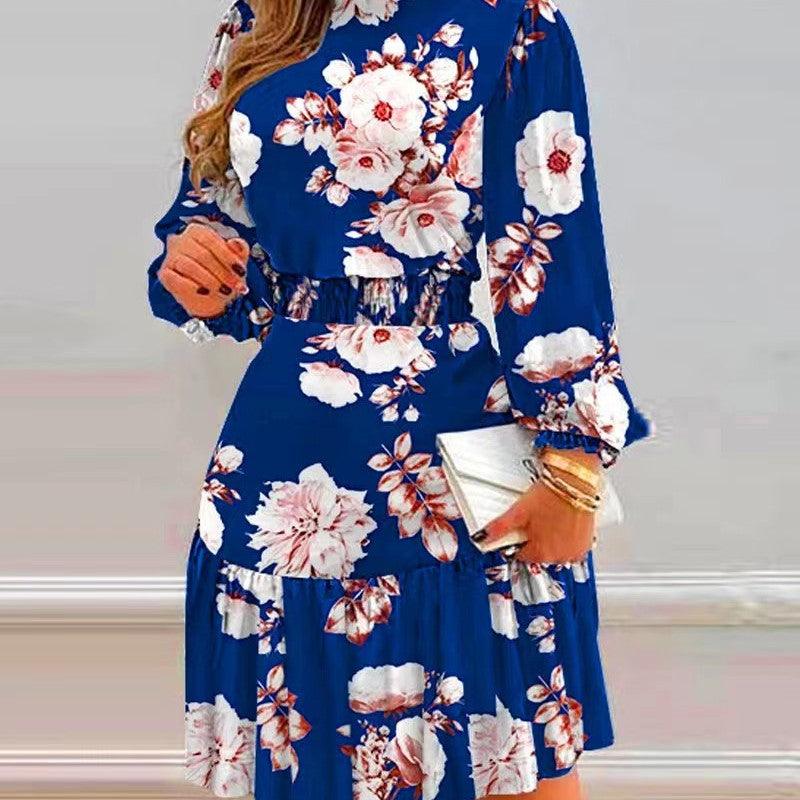 Women's Fashion Pile Collar Floral Print Dress Dresses & Tops