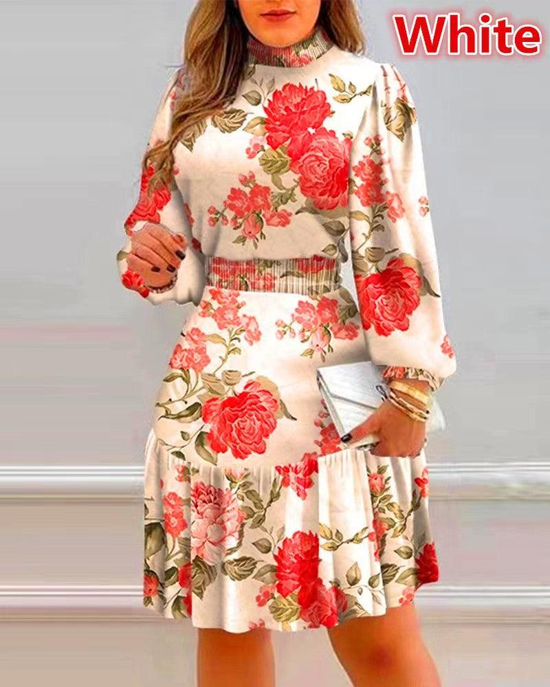 Women's Fashion Pile Collar Floral Print Dress Dresses & Tops
