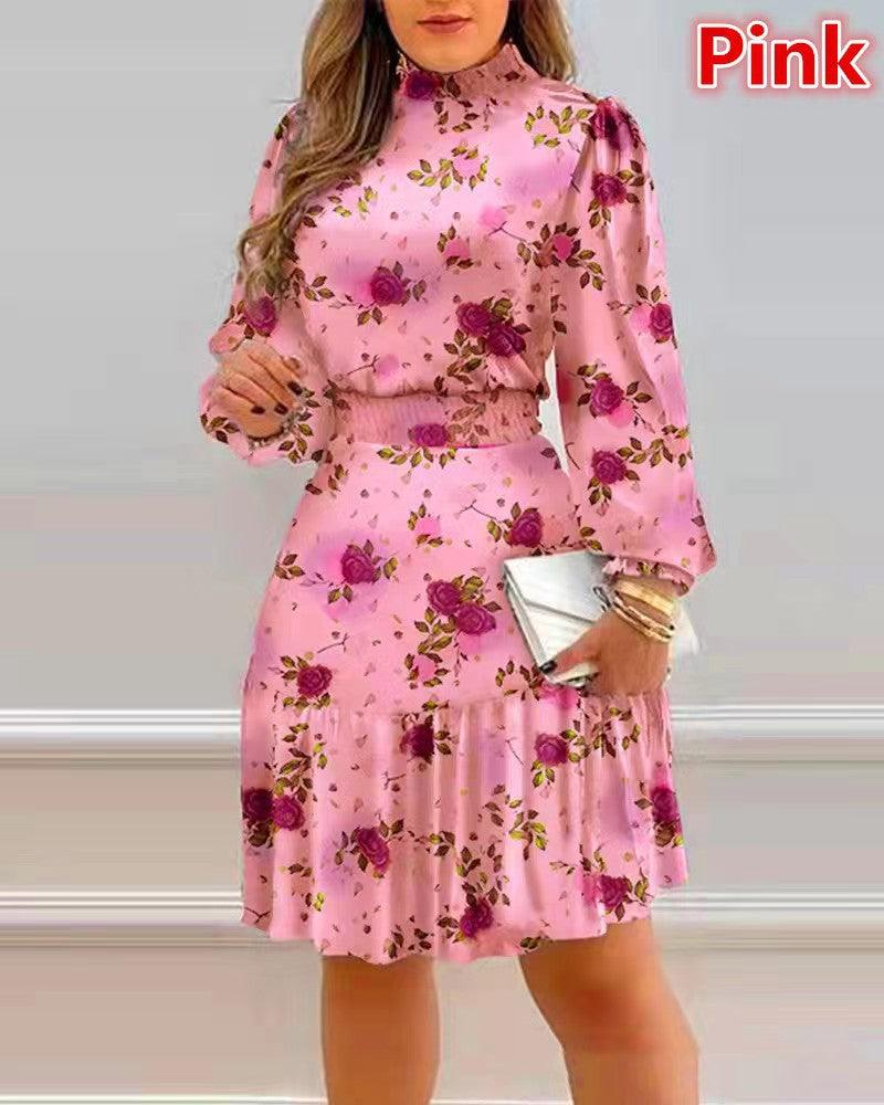 Women's Fashion Pile Collar Floral Print Dress Dresses & Tops