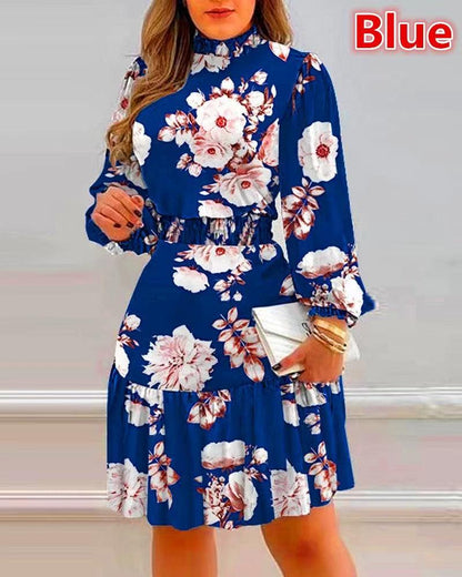 Women's Fashion Pile Collar Floral Print Dress Dresses & Tops