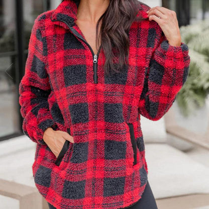 Women's Fashion Plaid Plush Pullover Sweater winter clothes for women