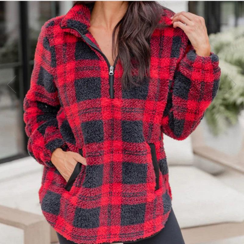 Women's Fashion Plaid Plush Pullover Sweater winter clothes for women