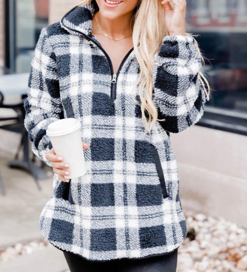 Women's Fashion Plaid Plush Pullover Sweater winter clothes for women