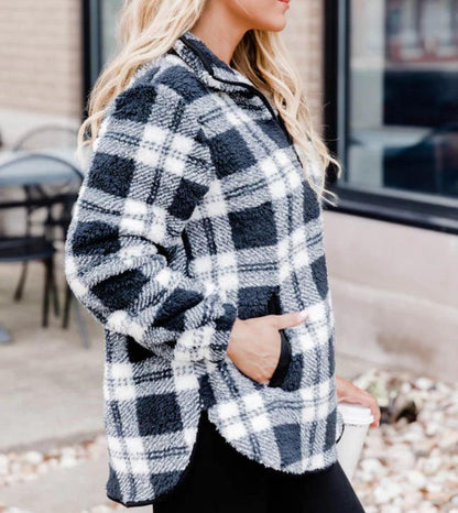 Women's Fashion Plaid Plush Pullover Sweater winter clothes for women