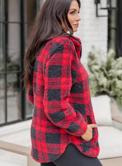 Women's Fashion Plaid Plush Pullover Sweater winter clothes for women