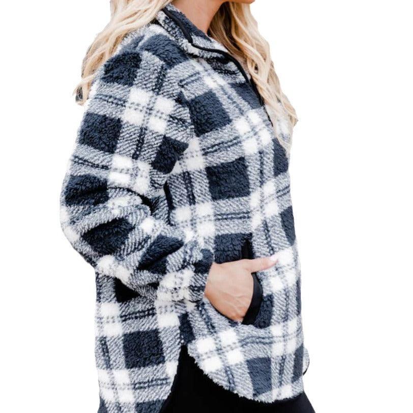 Women's Fashion Plaid Plush Pullover Sweater winter clothes for women