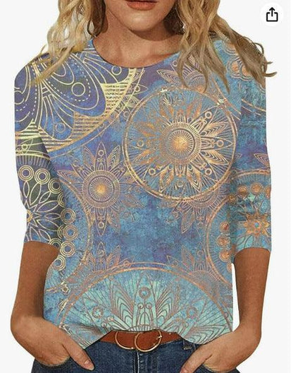 Women's Fashion Slim Fit Slimming Round Neck Printed Top Dresses & Tops