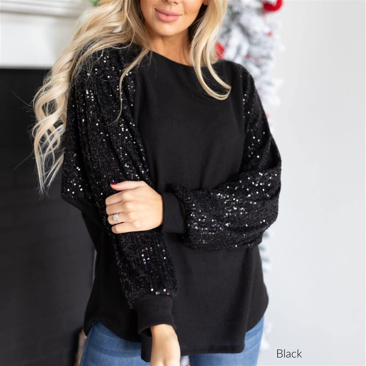Women's Fashionable Sequins Round Neck Loose Top Dresses & Tops