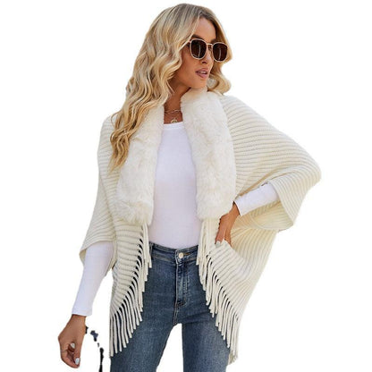 Women's Fur Collar Tassel Shawl Knitted scarves, Shawls & Hats