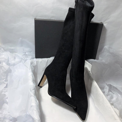Women's High Heel Stretch Below The Knee Boots Shoes & Bags