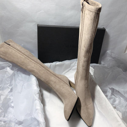 Women's High Heel Stretch Below The Knee Boots Shoes & Bags