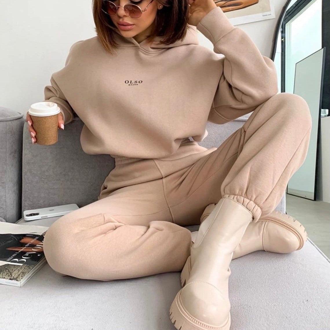 Women's Knitted Fleece Casual Suit Two-piece Set winter clothes for women