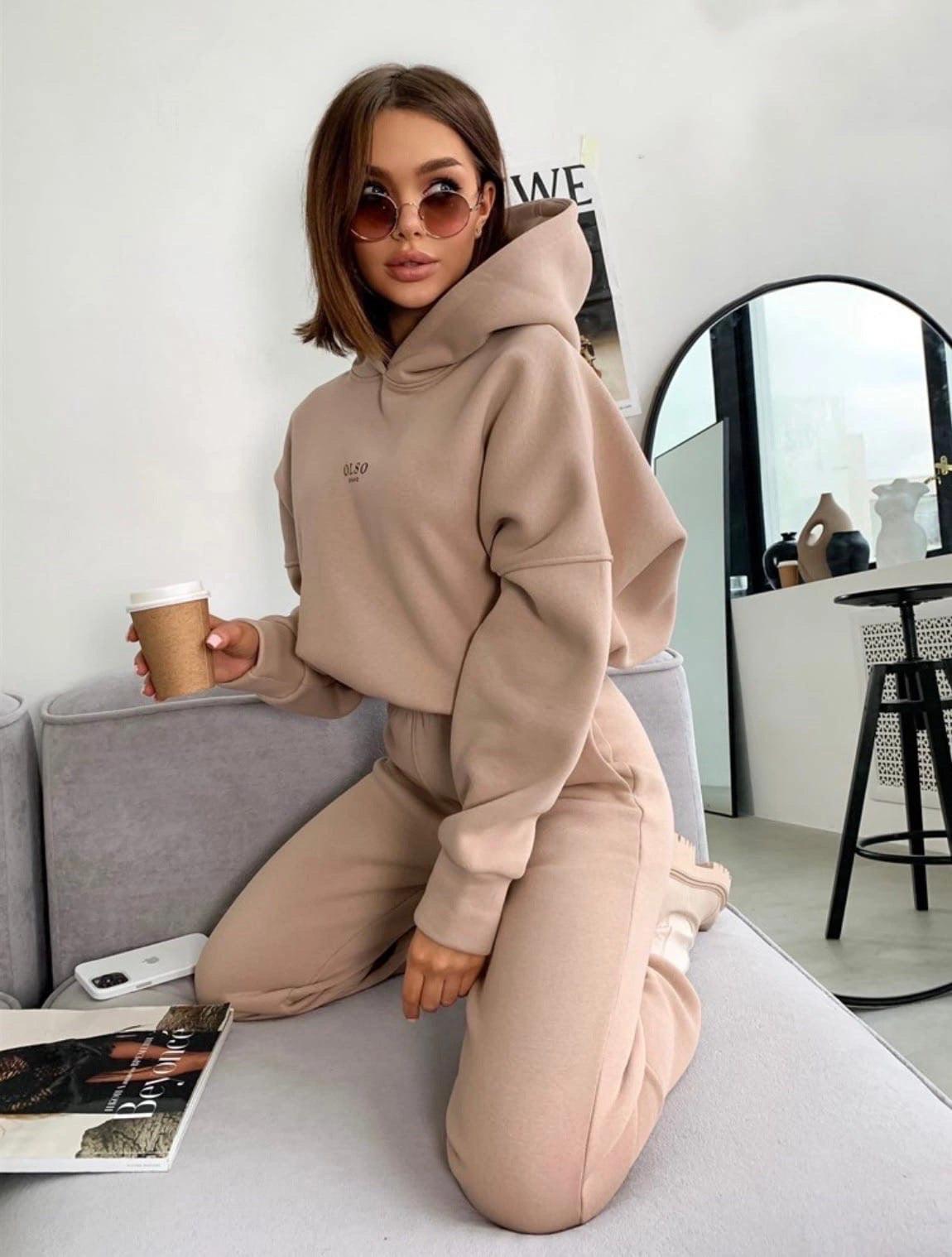 Women's Knitted Fleece Casual Suit Two-piece Set winter clothes for women