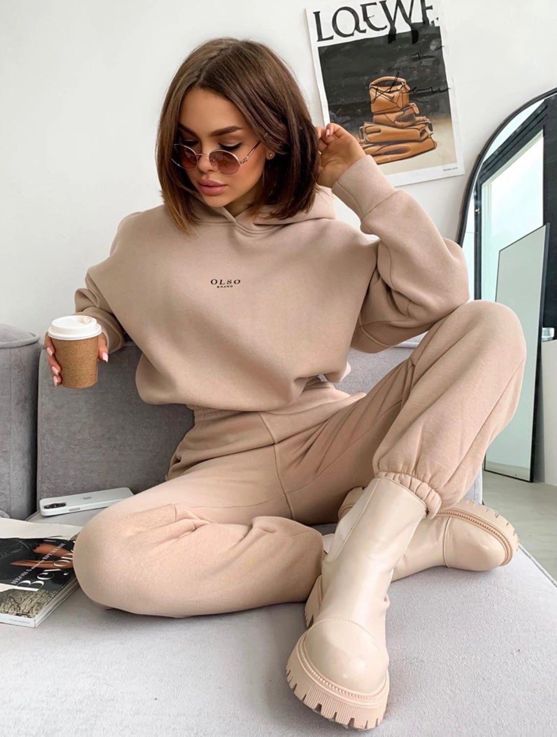 Women's Knitted Fleece Casual Suit Two-piece Set winter clothes for women