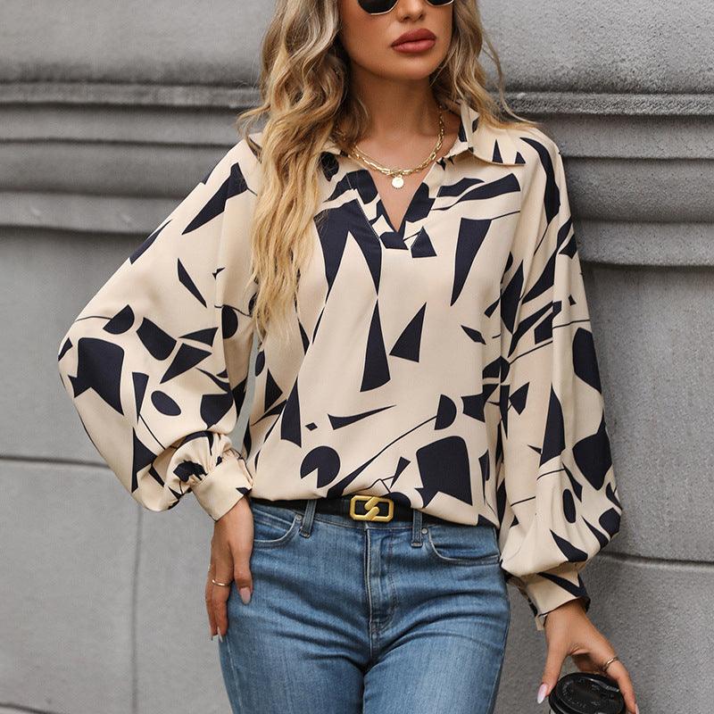 Women's Long-sleeved Printed Shirt Dresses & Tops