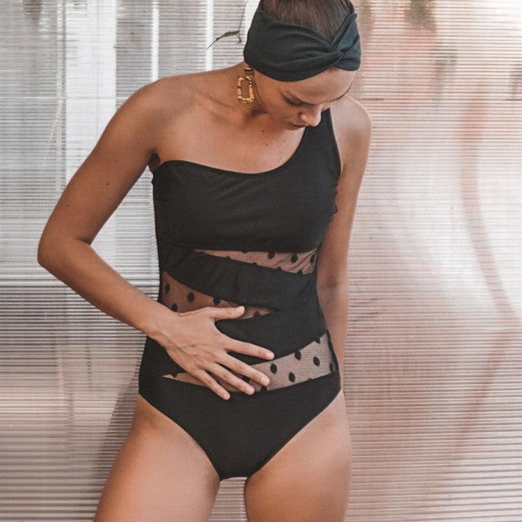 Women's one-shoulder mesh swimwear women's clothing