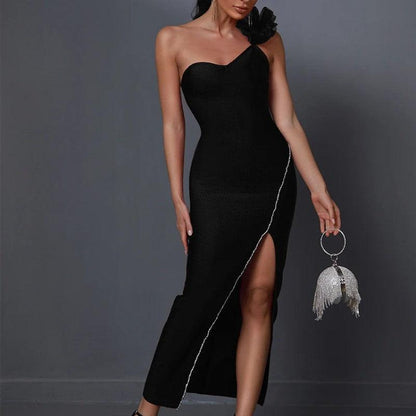 Women's One-shoulder Sleeveless High Slit Long dress Dresses & Tops