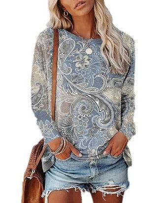Women's Printed Long-sleeved Pullover Round Neck Top winter clothes for women
