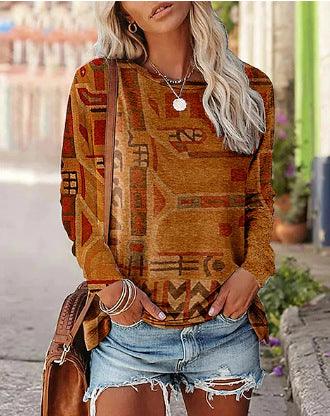 Women's Printed Long-sleeved Pullover Round Neck Top winter clothes for women
