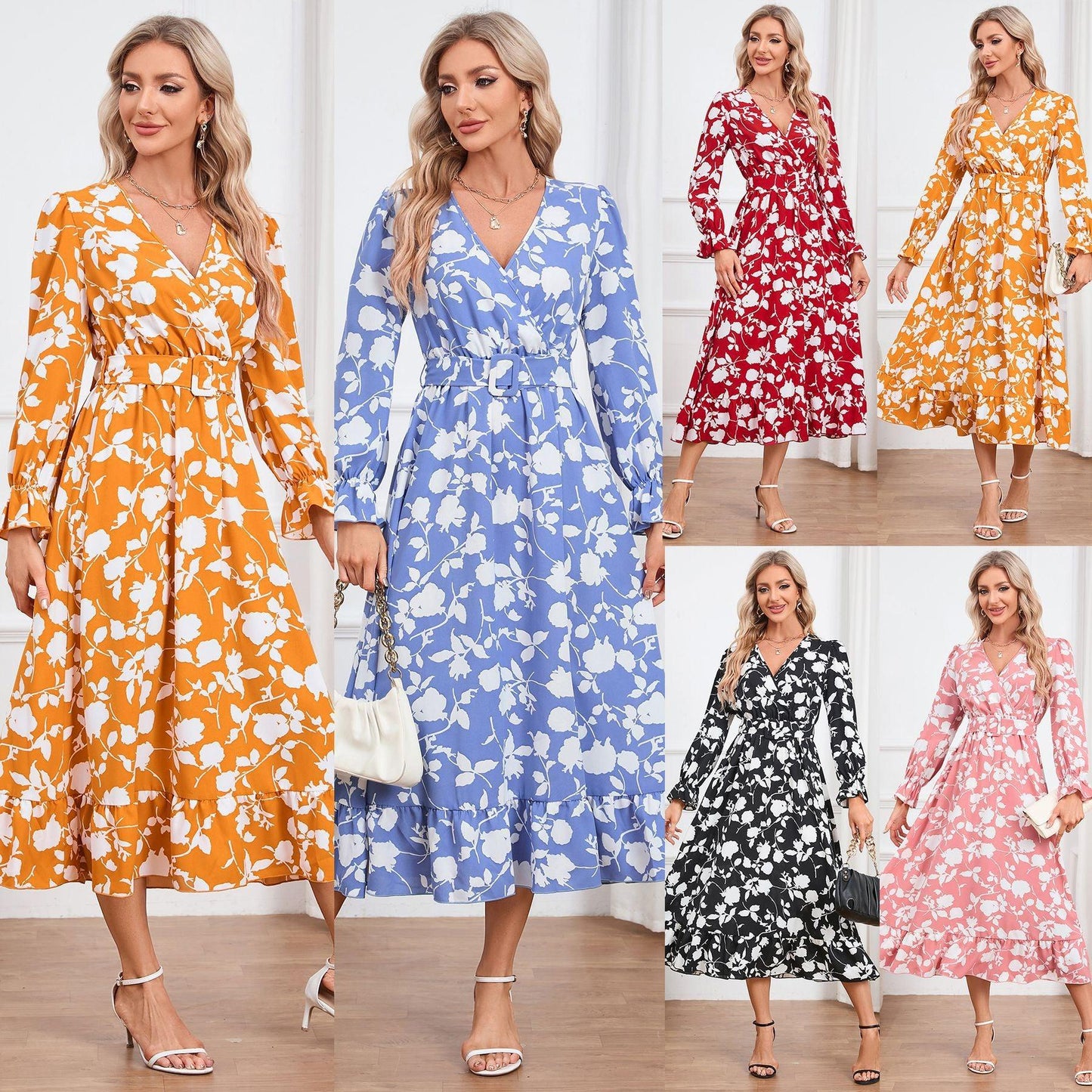 Women's Retro V-neck Printed Dress Dresses & Tops