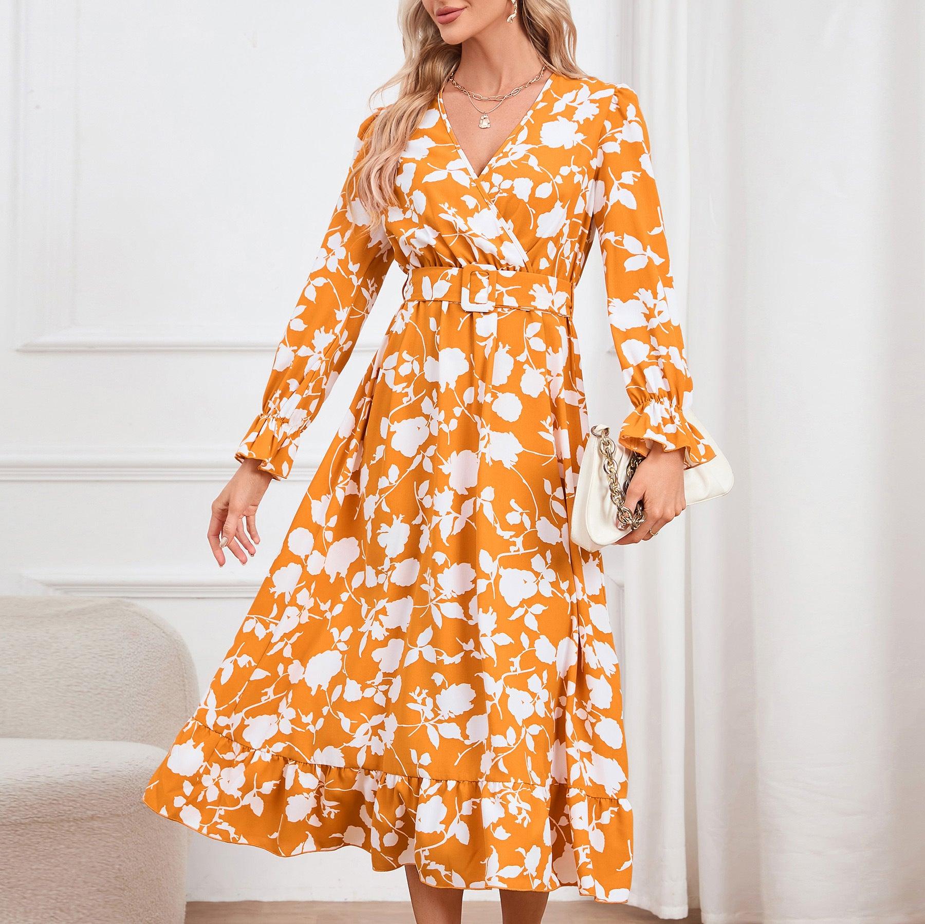 Women's Retro V-neck Printed Dress Dresses & Tops