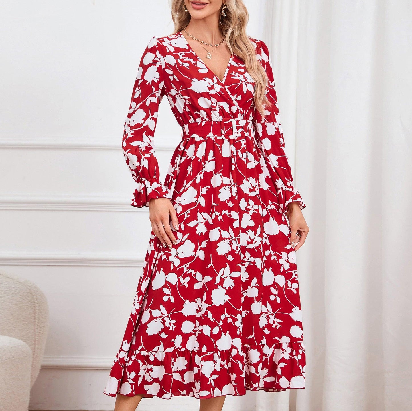 Women's Retro V-neck Printed Dress Dresses & Tops