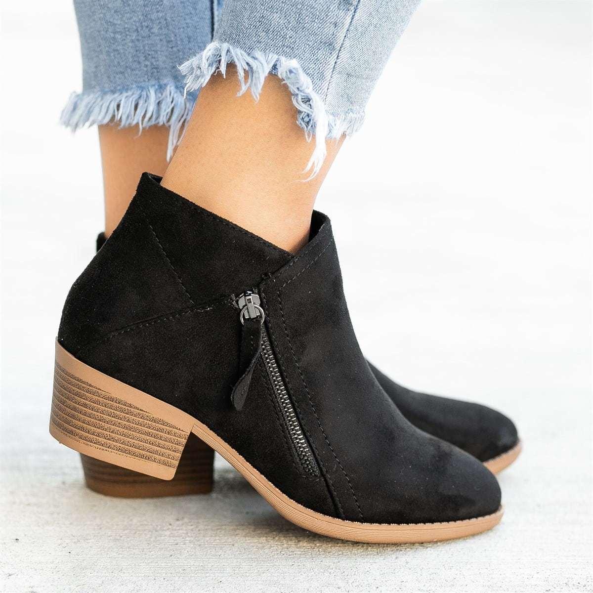 Women's Suede Boots Chunky Heel Side Zip Shoes & Bags