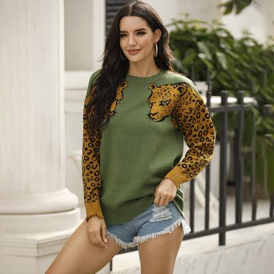 Women's Two Leopard Head Pullover Sweater Dresses & Tops