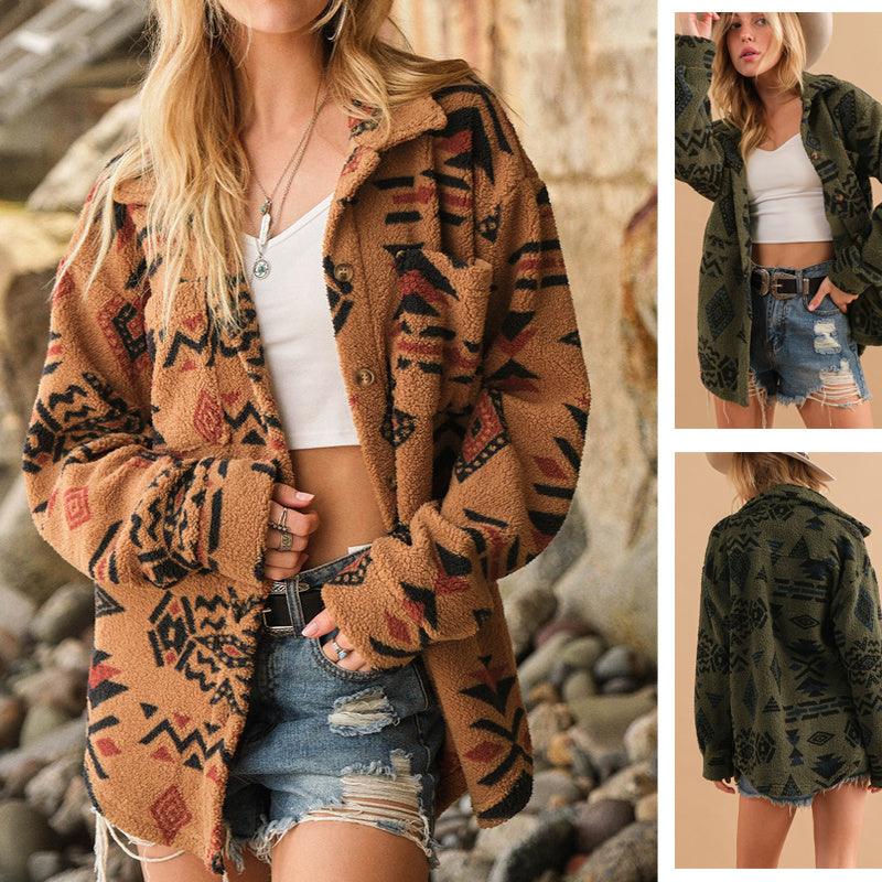 Women's Vintage Plush Lapel Long Sleeve Jacket winter clothes for women