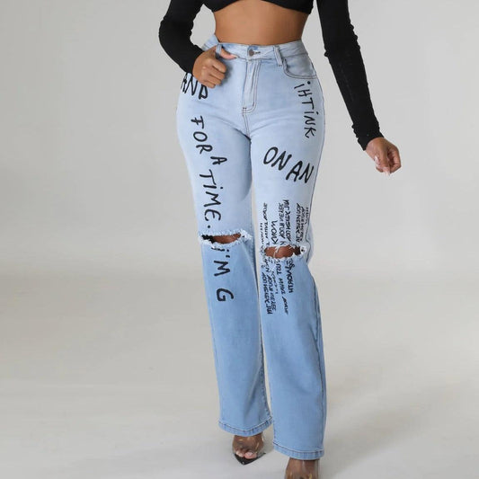 Women's Washed High Waist Jeans Bottom wear